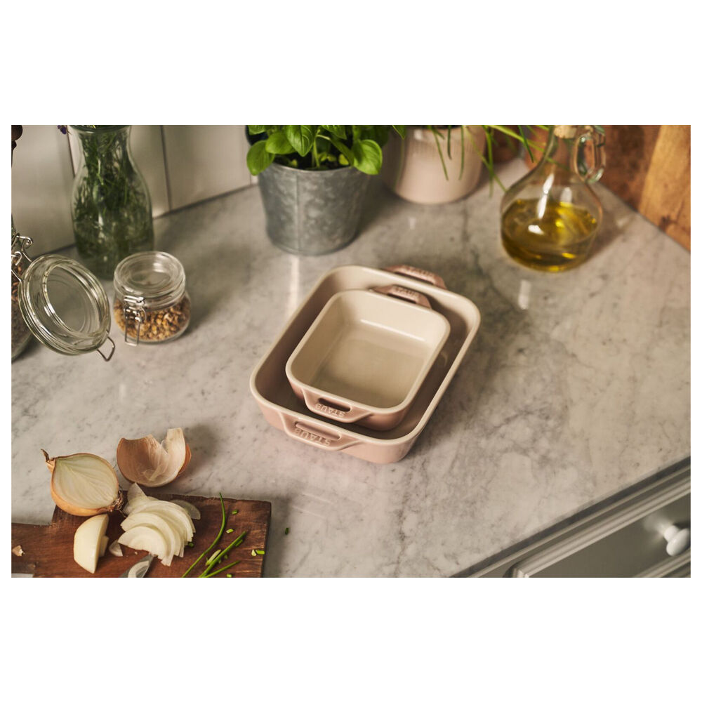 2pc Staub Ceramic Non-Stick Oven Dish Rectangular Baking Dishes Set Pink