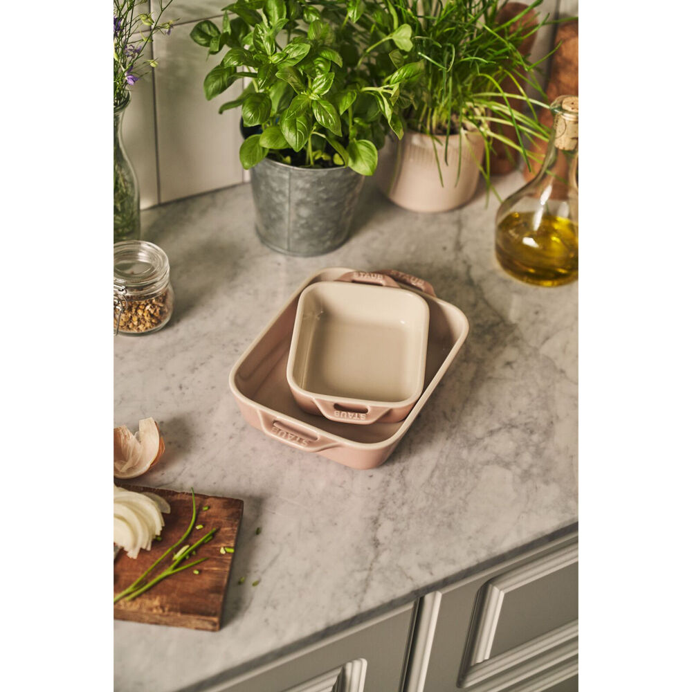 2pc Staub Ceramic Non-Stick Oven Dish Rectangular Baking Dishes Set Pink