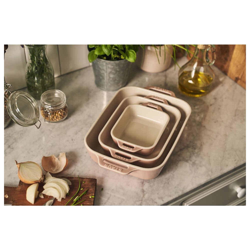 2pc Staub Ceramic Non-Stick Oven Dish Rectangular Baking Dishes Set Pink
