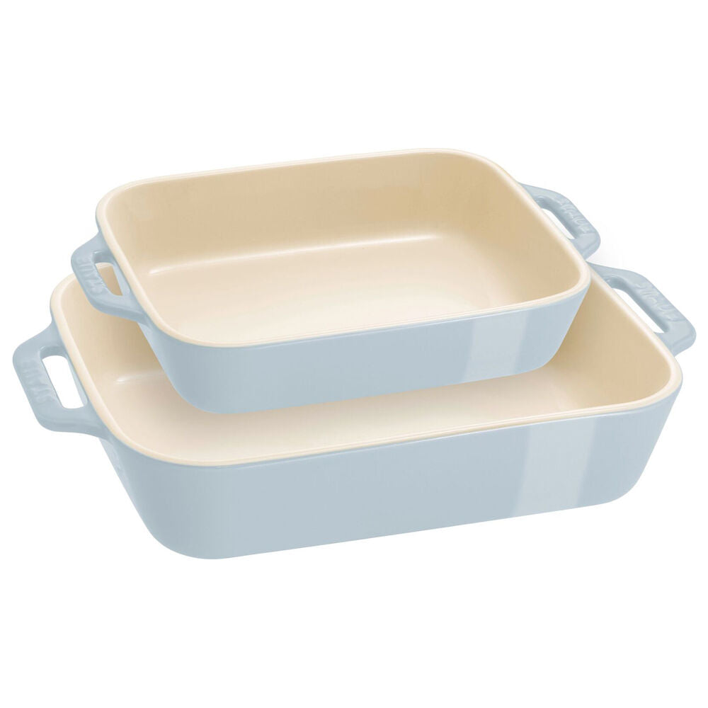 2pc Staub Ceramic Non-Stick Oven Dish Rectangular Baking Dishes Set Blue