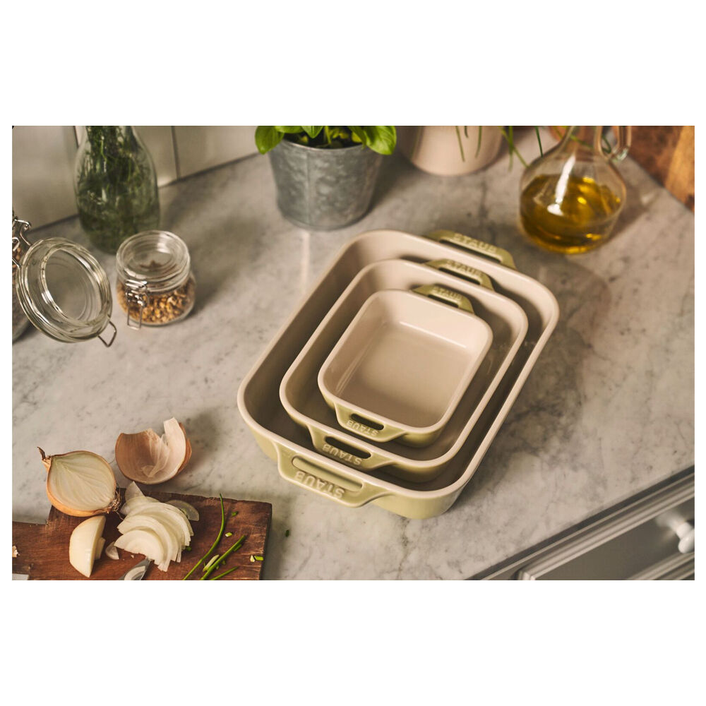 3pc Staub Ceramic Non-Stick Oven Dish Rectangular Baking Dishes Set Green