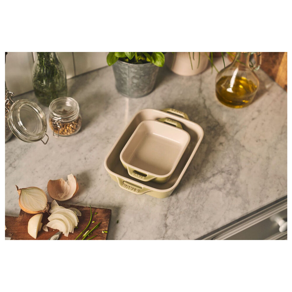 3pc Staub Ceramic Non-Stick Oven Dish Rectangular Baking Dishes Set Green