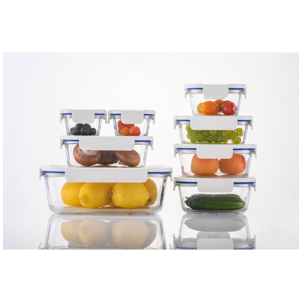 2PK LocknLock Clear Glass Food Storage Container Microwave Safe 630ml White Lid