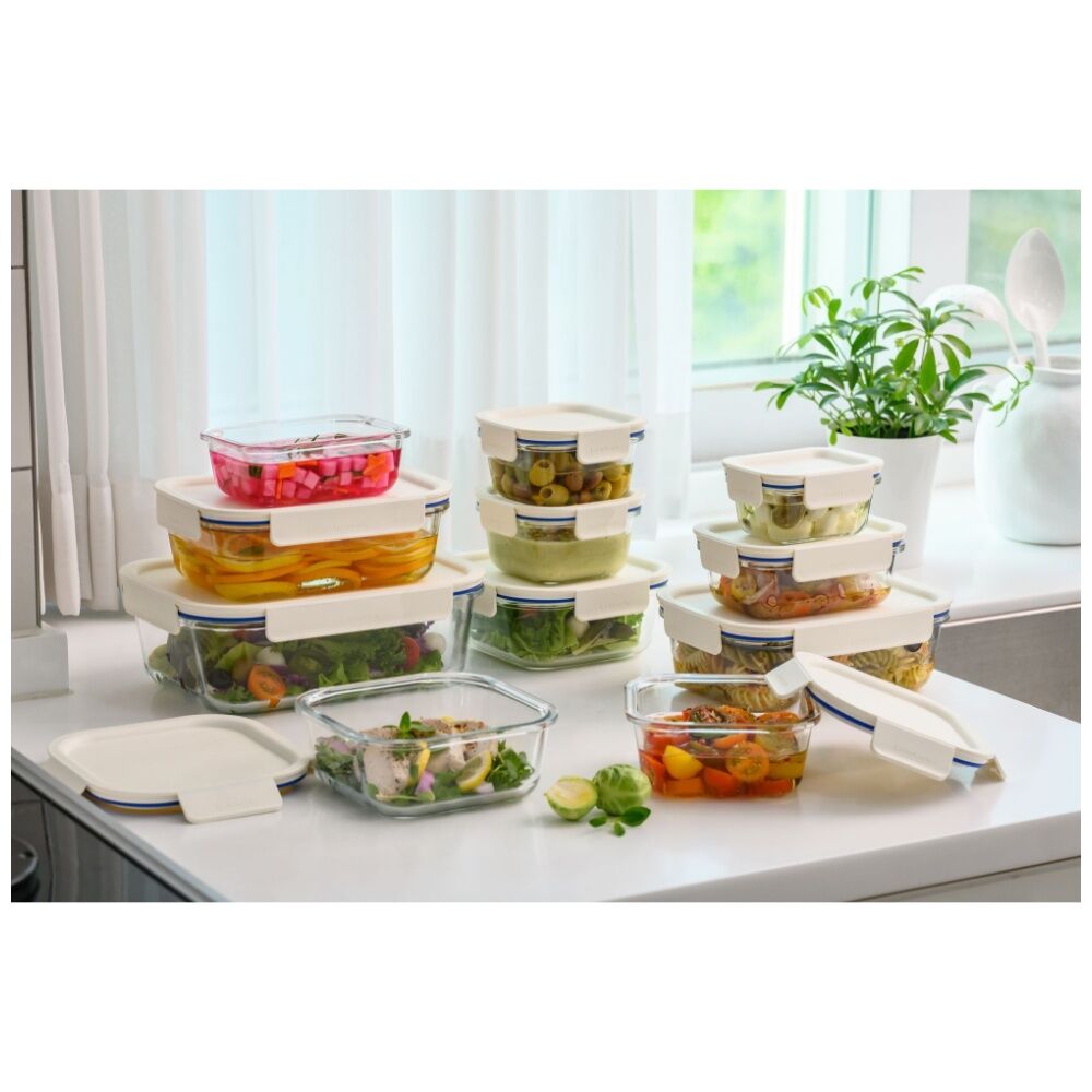 2PK LocknLock Clear Glass Food Storage Container Microwave Safe 630ml White Lid