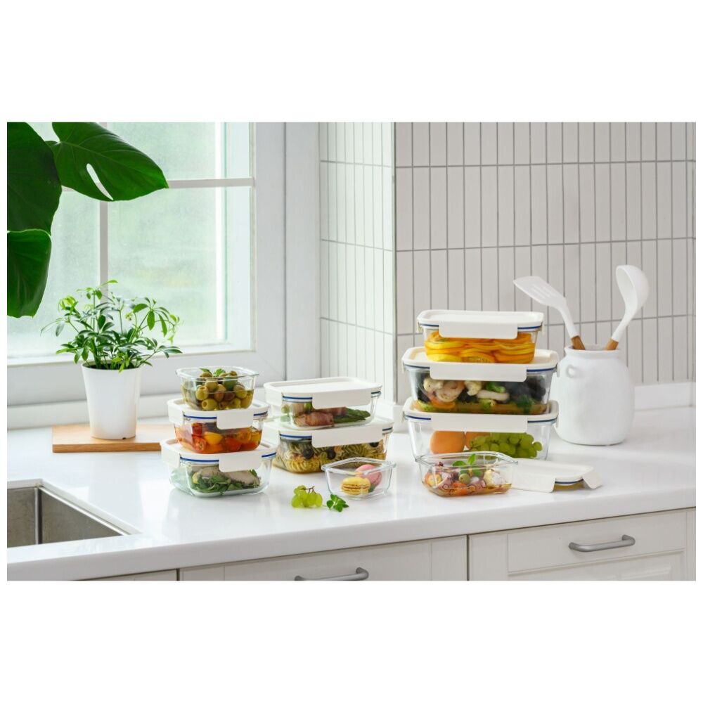 2PK LocknLock Clear Glass Food Storage Container Microwave Safe 630ml White Lid