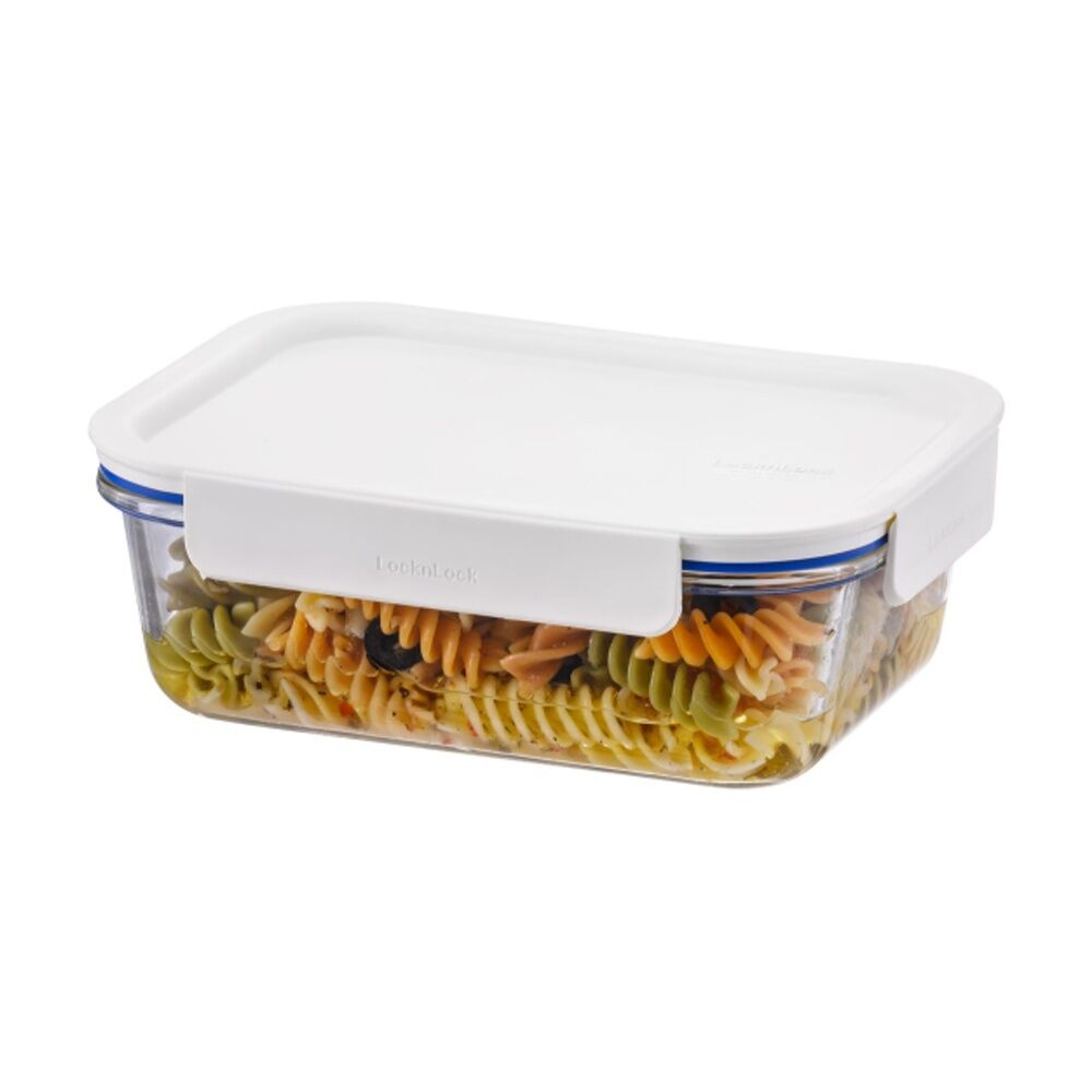 LocknLock Clear Glass Food Storage Container Microwave Safe 1L White Lid