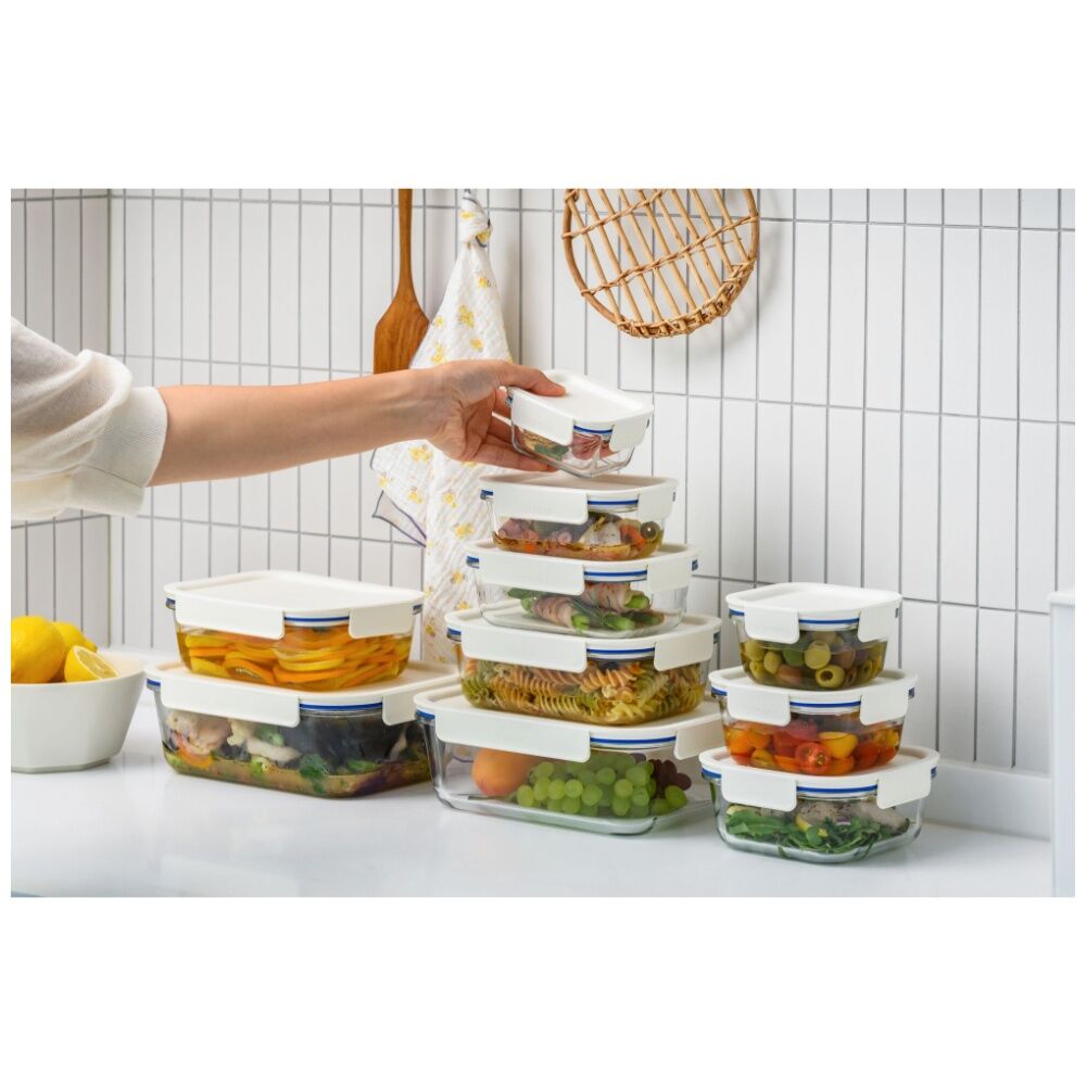 LocknLock Clear Glass Food Storage Container Microwave Safe 1L White Lid