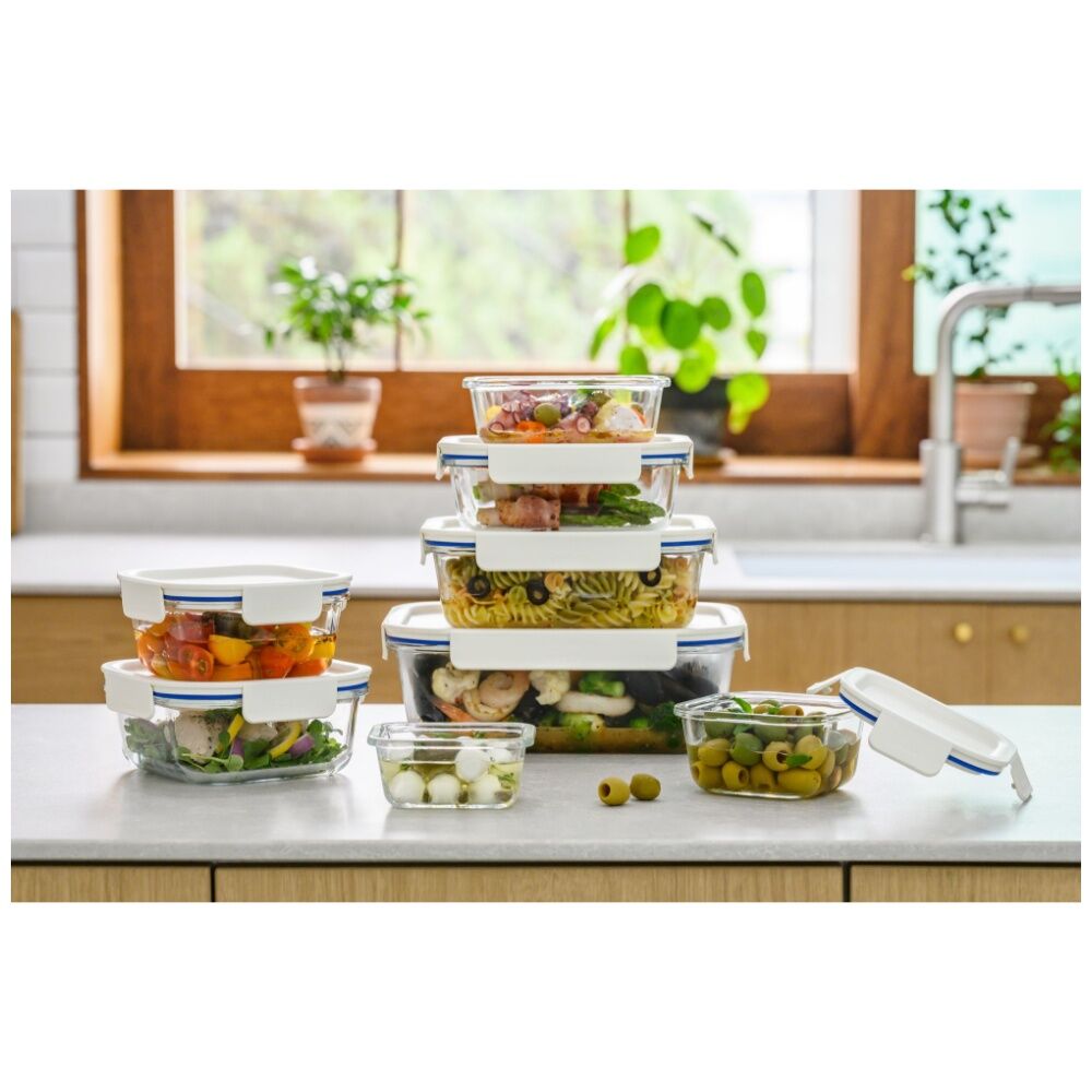 LocknLock Clear Glass Food Storage Container Microwave Safe 1L White Lid