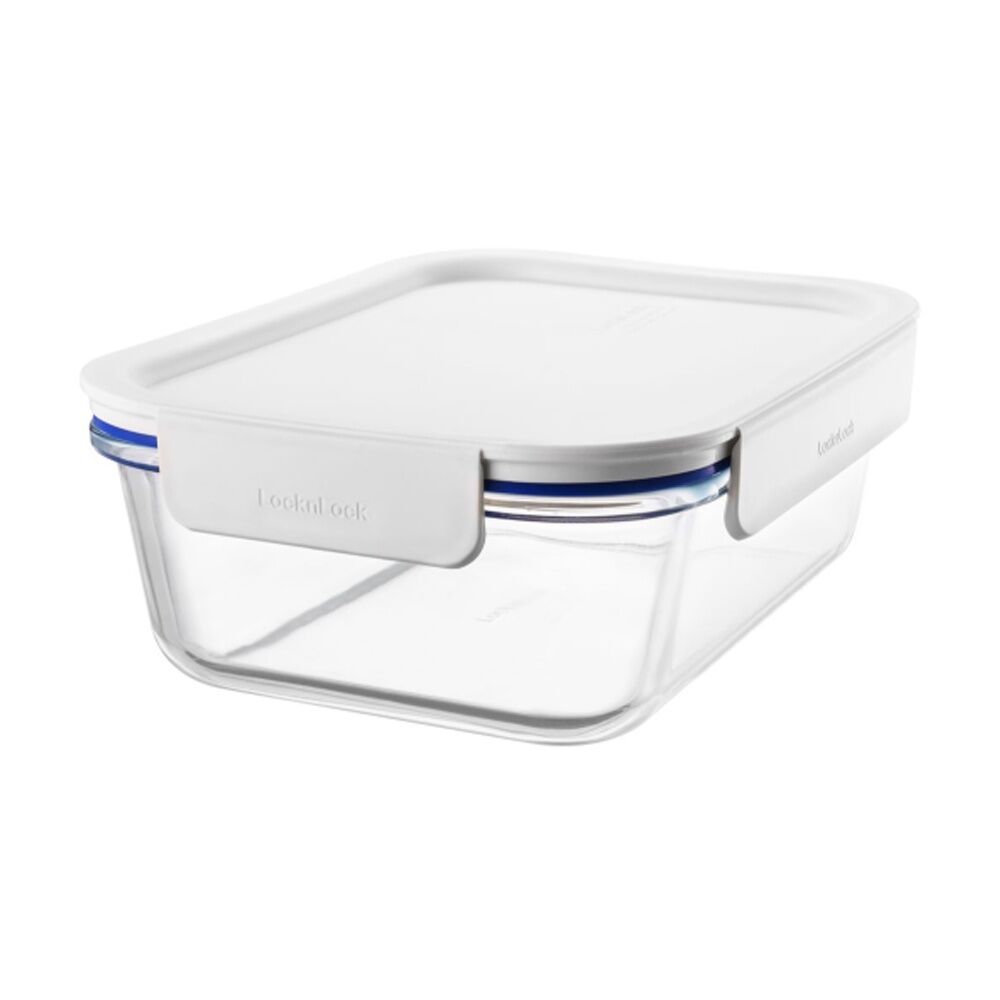 LocknLock Clear Glass Food Storage Container Microwave Safe 1L White Lid