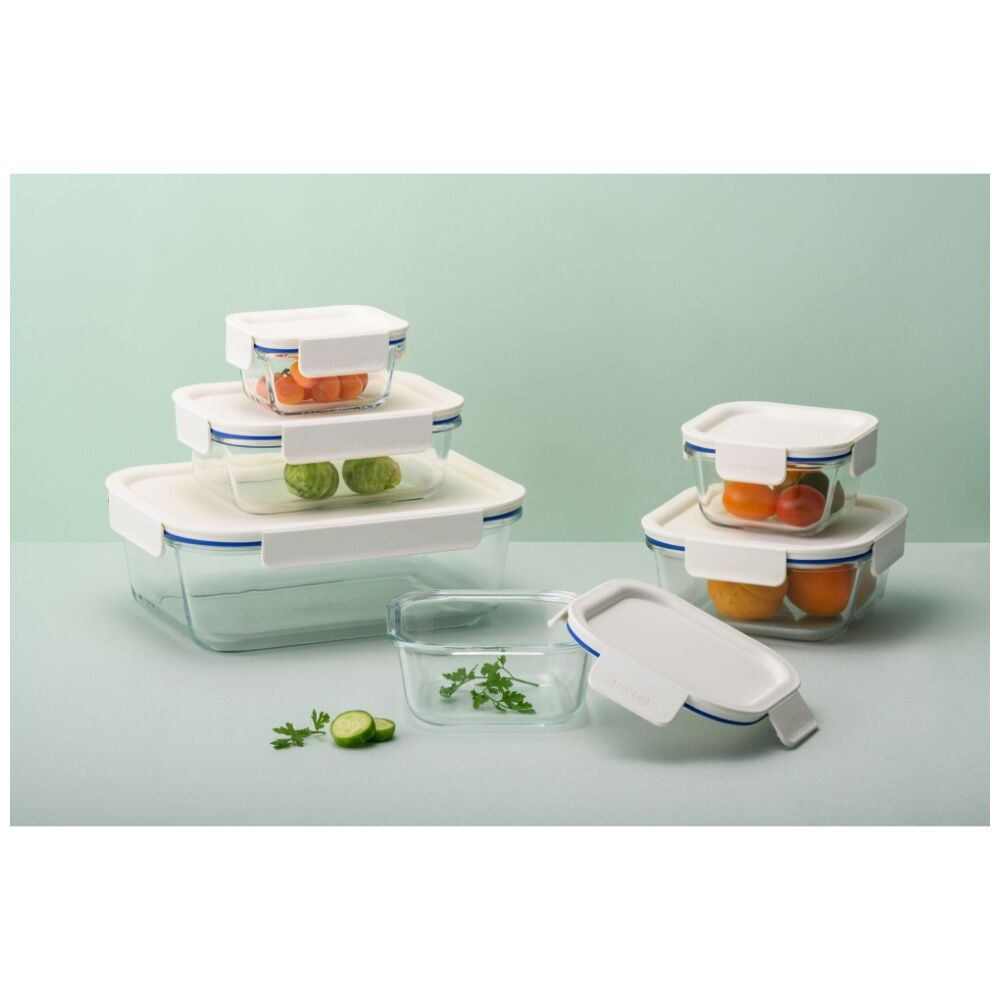 LocknLock Clear Glass Food Storage Container Microwave Safe 1L White Lid