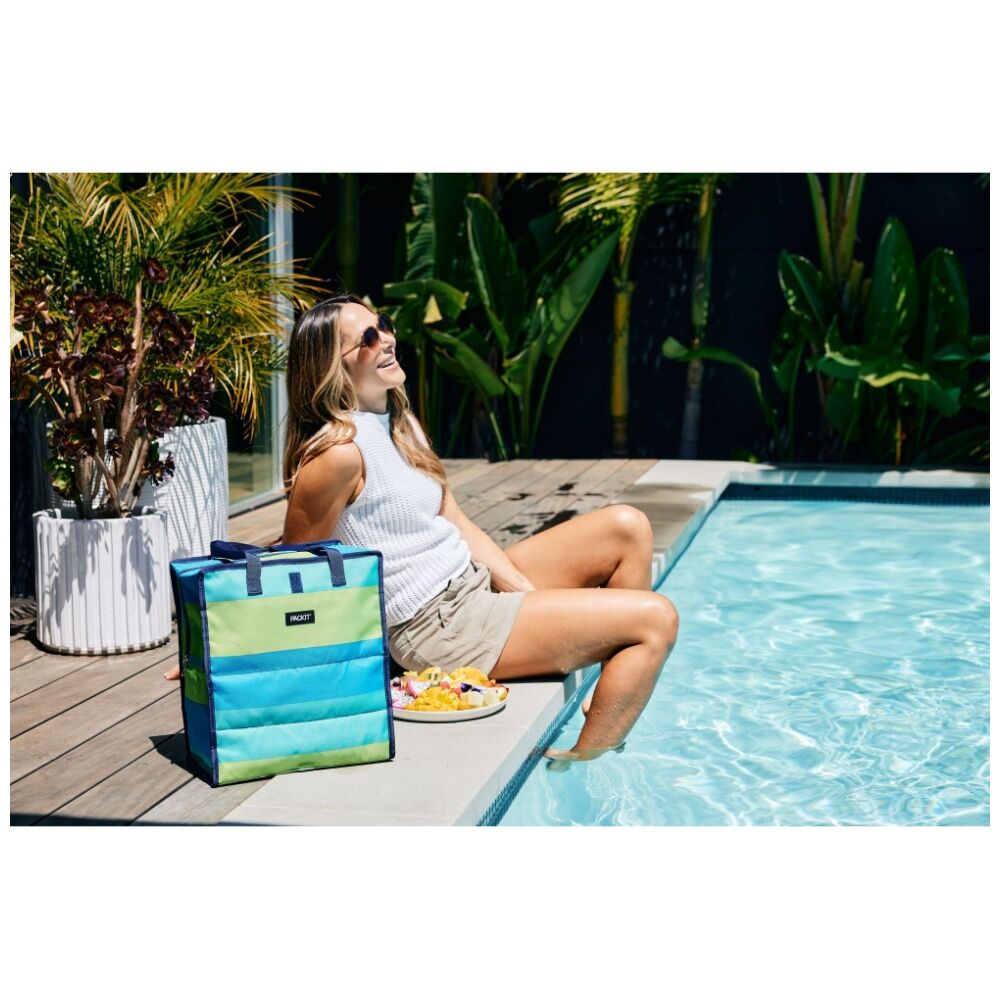 PackIt Insulated Freezable Gel Lined Grocery Tote Bag Keeps Food Fresh Blue