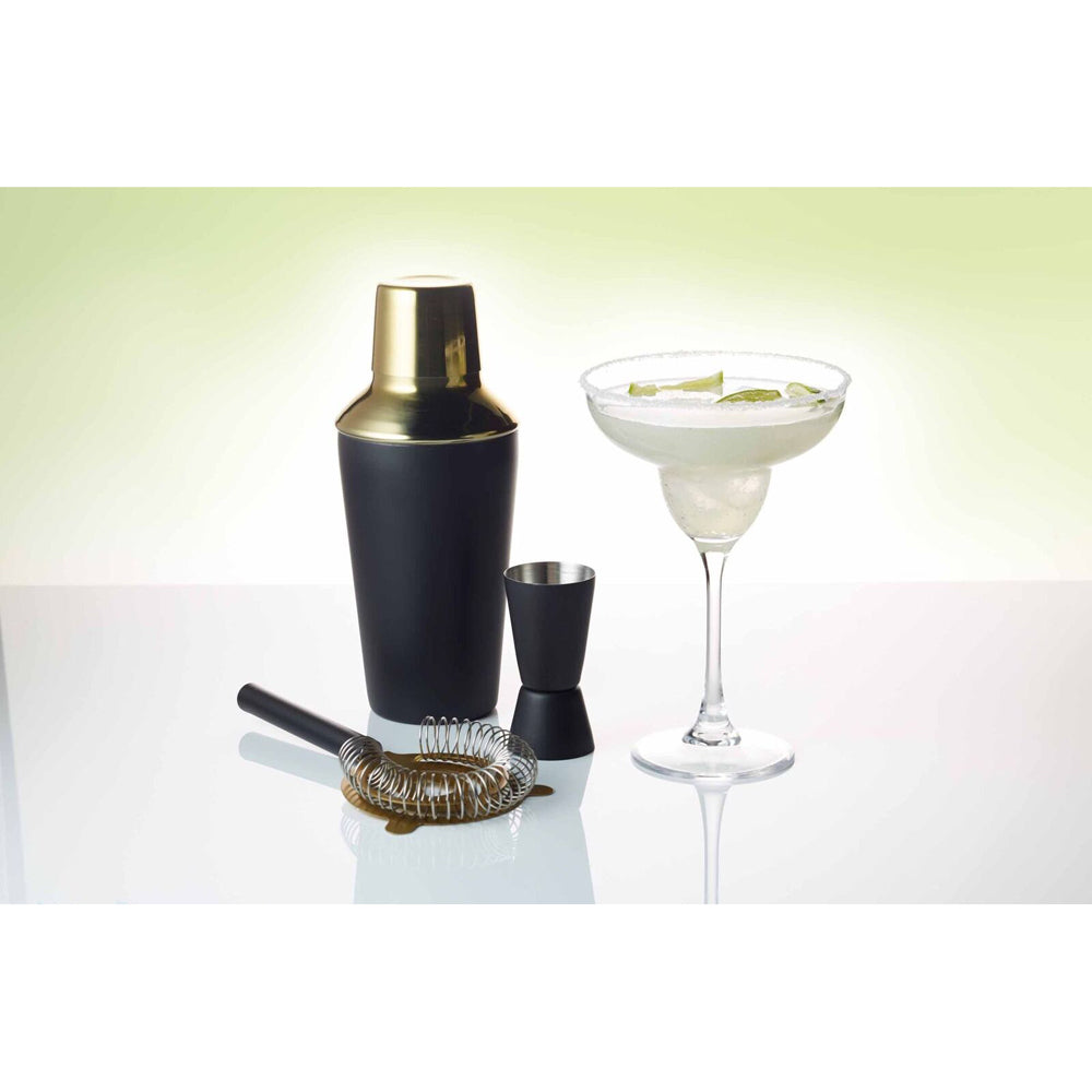 3pc BarCraft Matte 500ml Cocktail Shaker/25ml/50ml Jigger/Strainer Set BLK