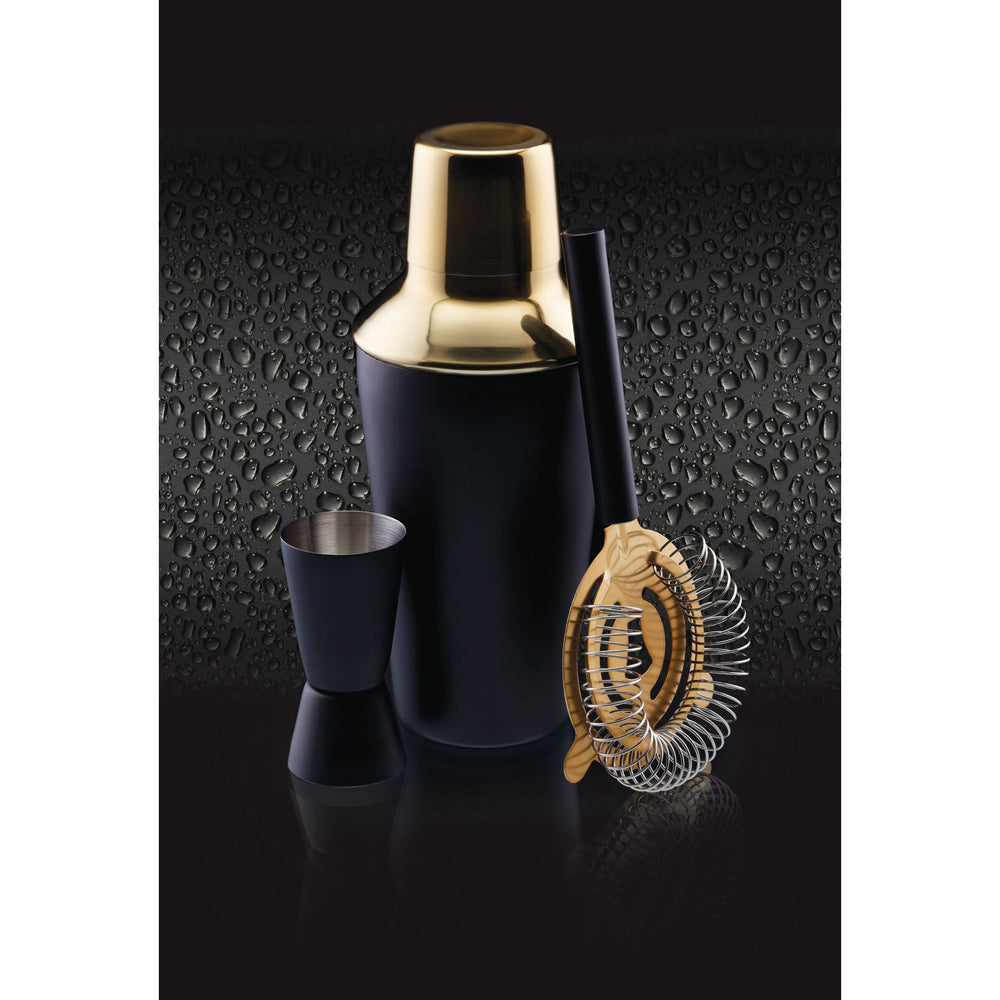 3pc BarCraft Matte 500ml Cocktail Shaker/25ml/50ml Jigger/Strainer Set BLK