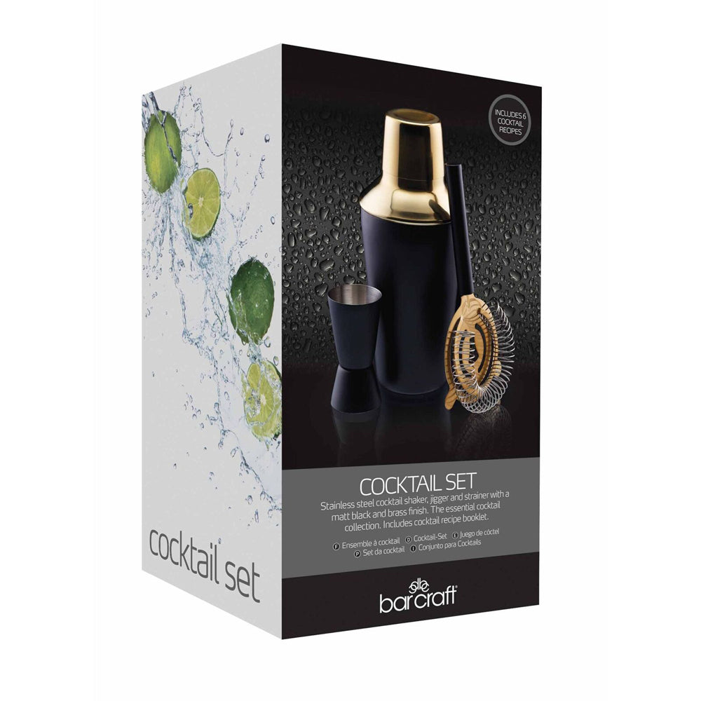 3pc BarCraft Matte 500ml Cocktail Shaker/25ml/50ml Jigger/Strainer Set BLK