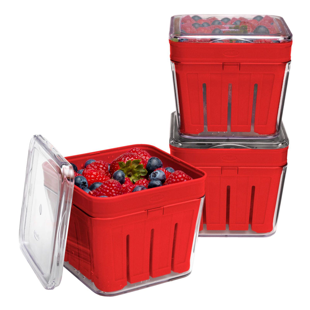 Chef N Bramble Berry Basket Stackable Fruit Container w/ Lid - Red