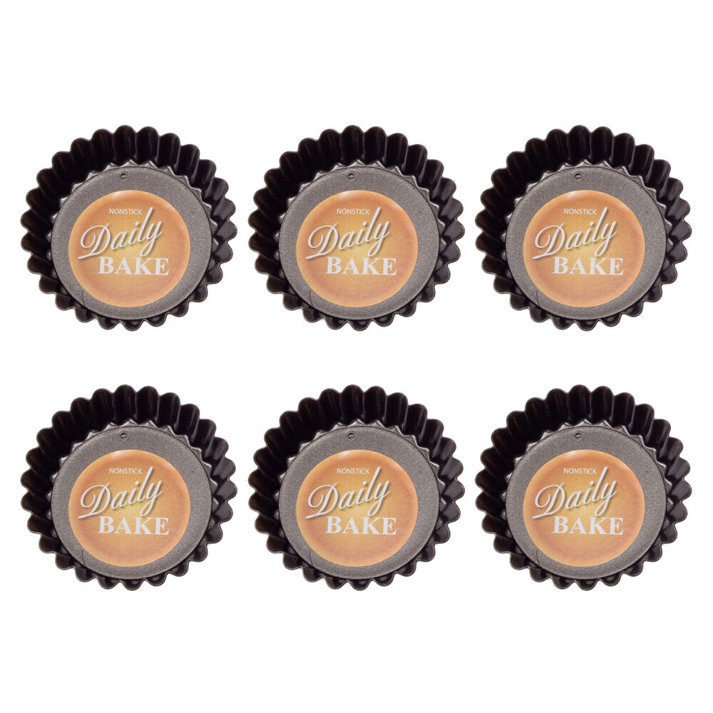 6PK Daily Bake Non-Stick Mini Quiche Pan Loose Base Bakeware 7.5x2cm - Black