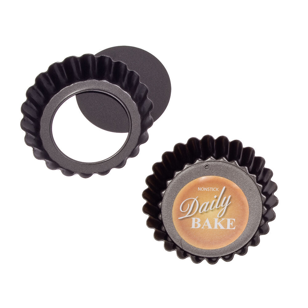 6PK Daily Bake Non-Stick Mini Quiche Pan Loose Base Bakeware 7.5x2cm - Black