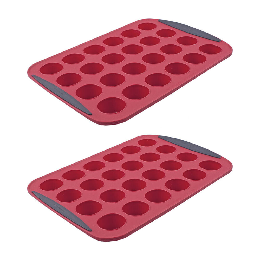 2PK Daily Bake Silicone 24-Cup Mini Muffin Pan Bakeware - Red