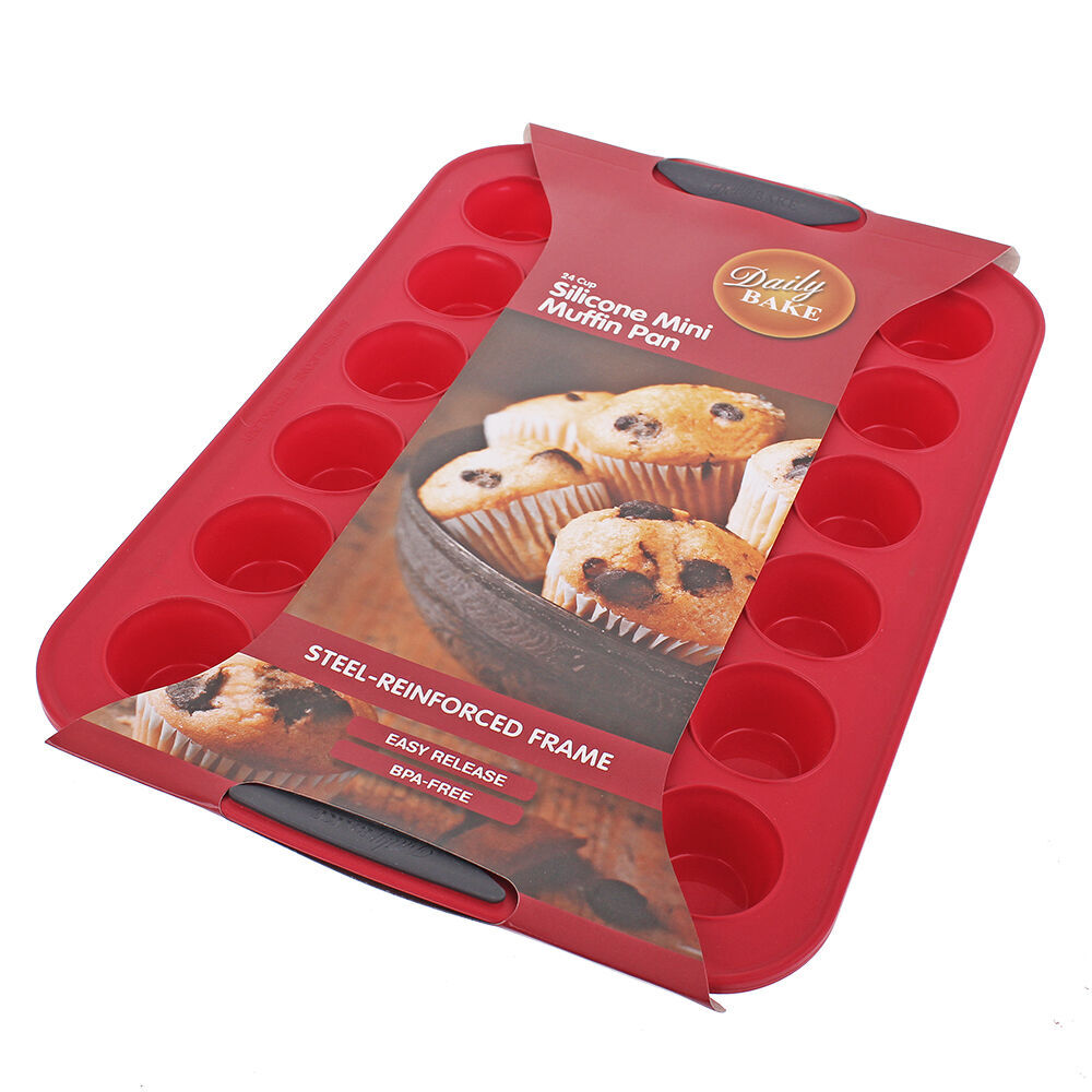 2PK Daily Bake Silicone 24-Cup Mini Muffin Pan Bakeware - Red