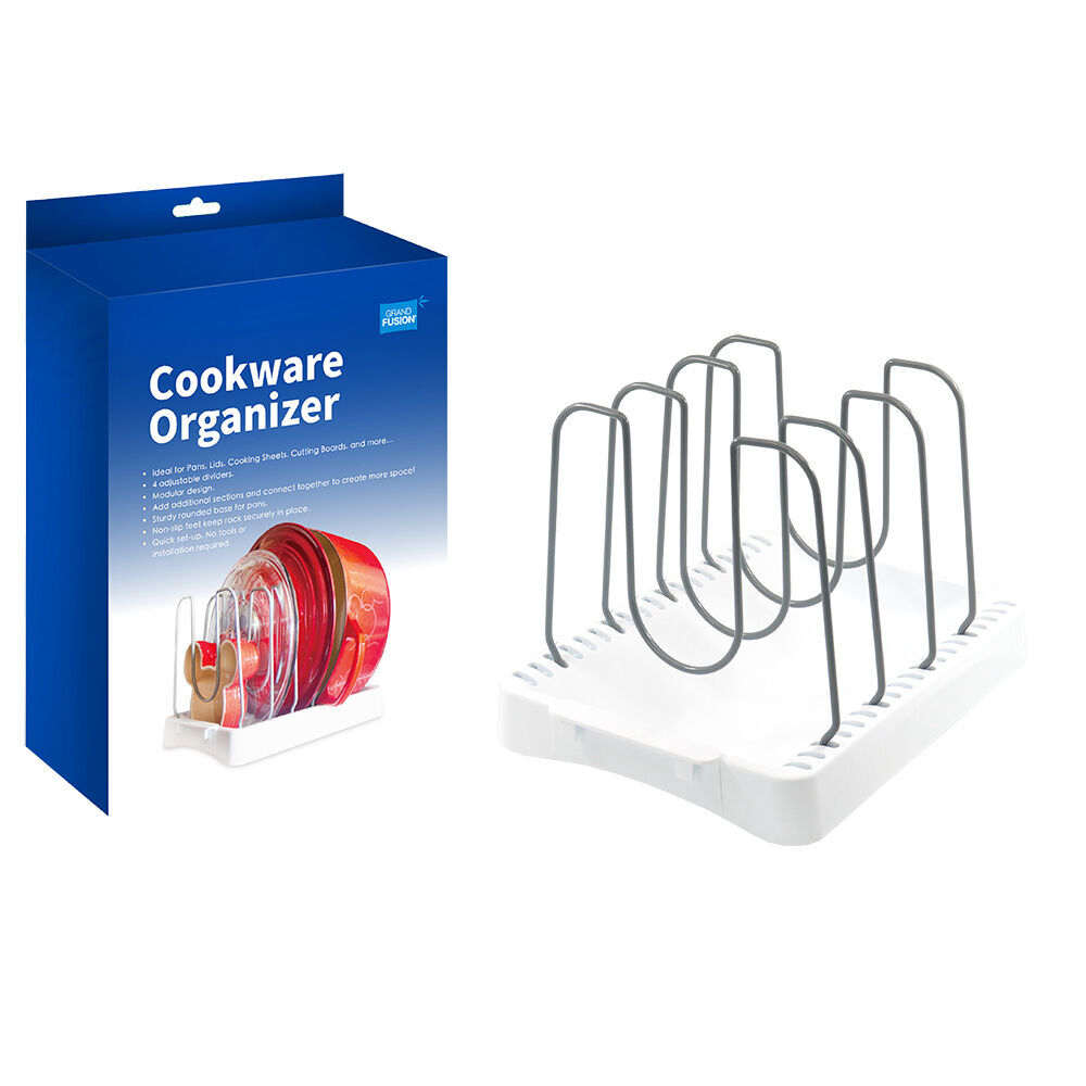 2PK Grand Fusion Cookware Organiser 4-Adjustable Dividers Rack/Stand 26x20cm