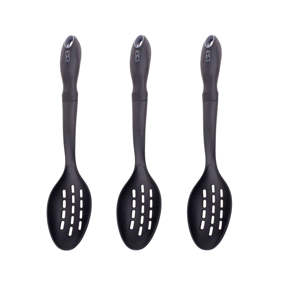 3PK Edge Design Nylon Slotted Spoon Kitchen Cooking Utensil 35cm - Black