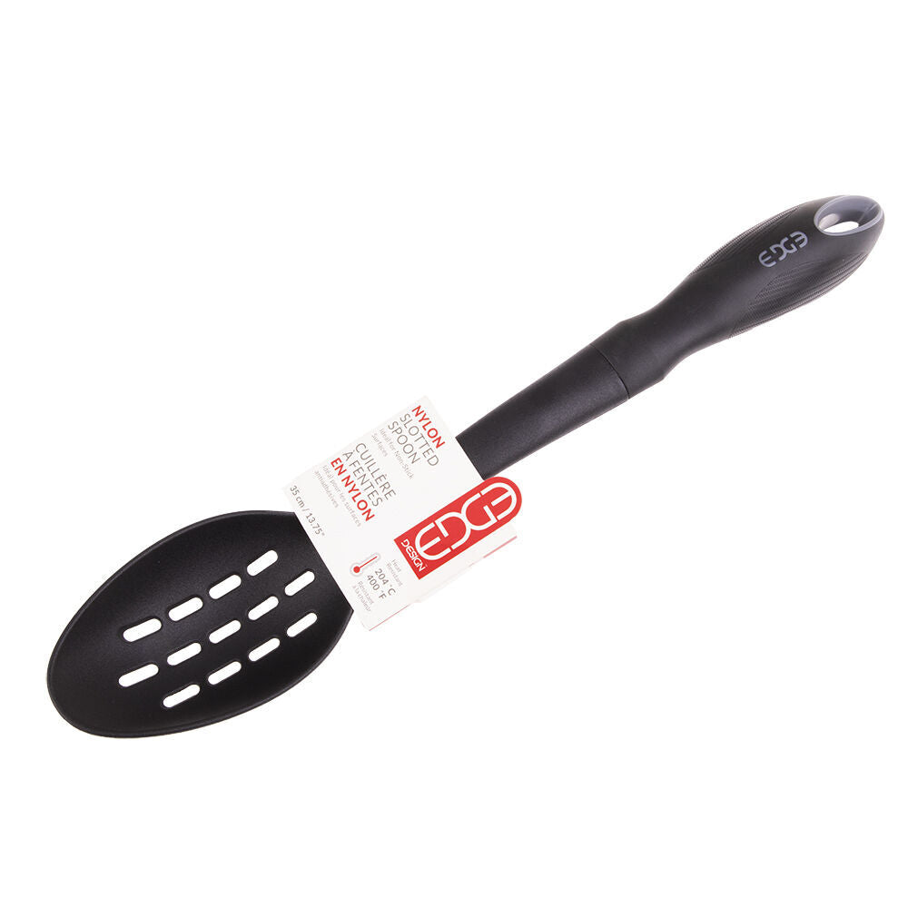 3PK Edge Design Nylon Slotted Spoon Kitchen Cooking Utensil 35cm - Black
