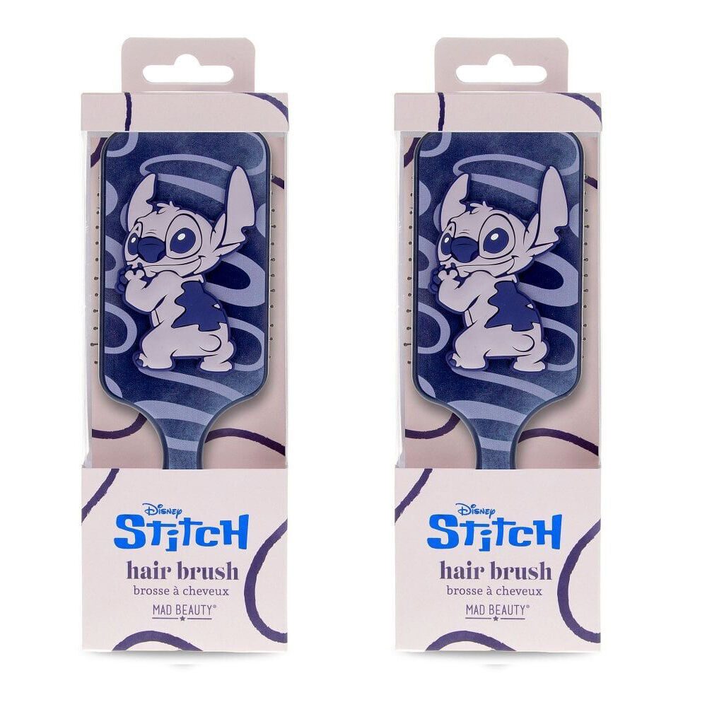 2PK Disney Stitch Denim Large Detangling Paddle Hair Brush Blue Swirls