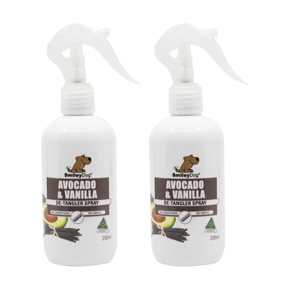2PK Smiley Dog Pet Grooming De-Tangler Spray Bottle 250ml Avocado & Vanilla