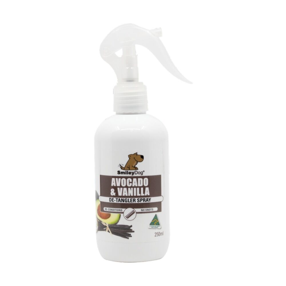 2PK Smiley Dog Pet Grooming De-Tangler Spray Bottle 250ml Avocado & Vanilla