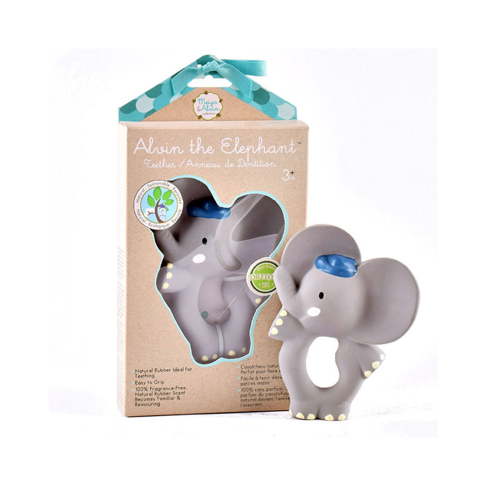 2PK Meiya and Alvin the Elephant Rubber Flat Baby Teething Toy Grey/White/Navy