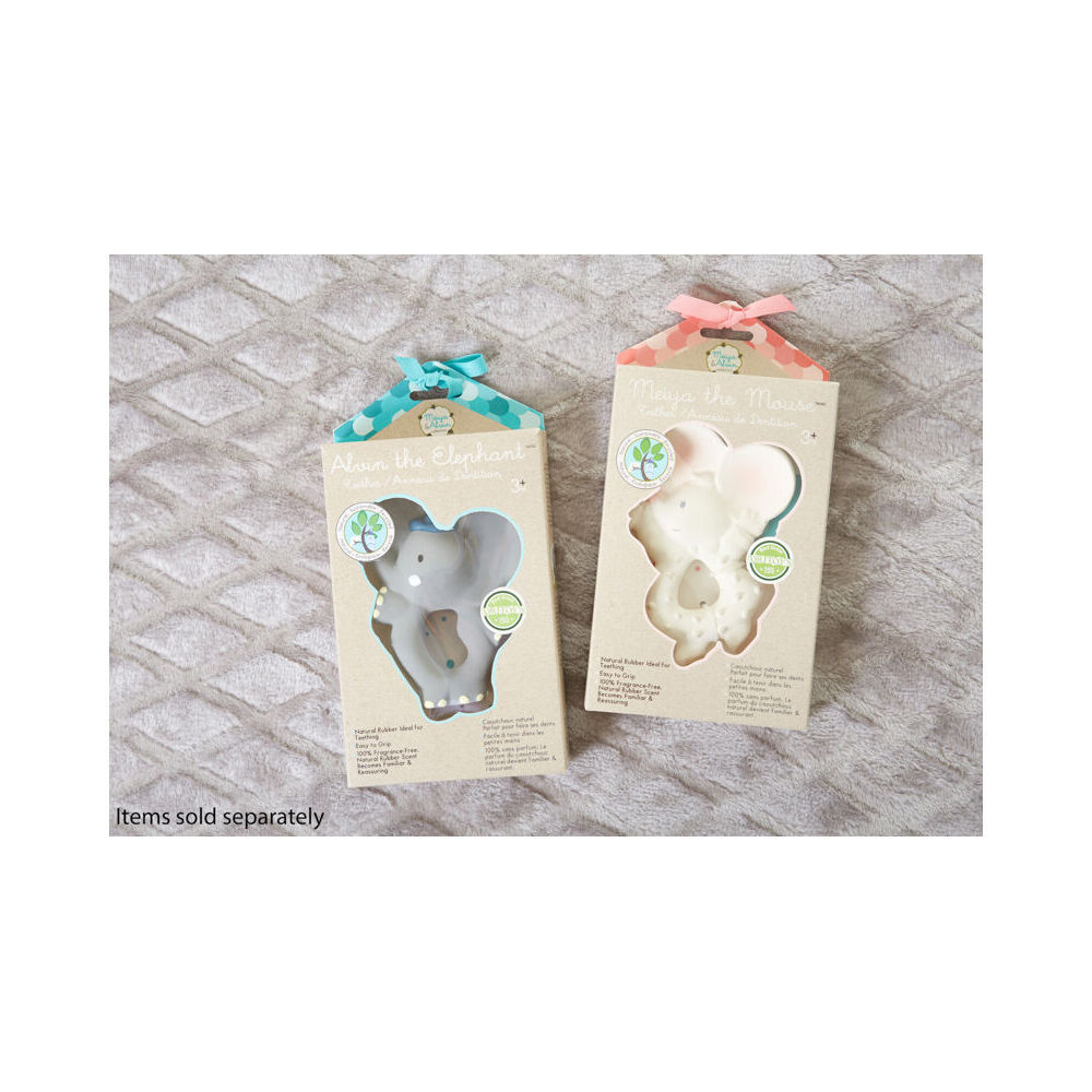 2PK Meiya and Alvin the Elephant Rubber Flat Baby Teething Toy Grey/White/Navy