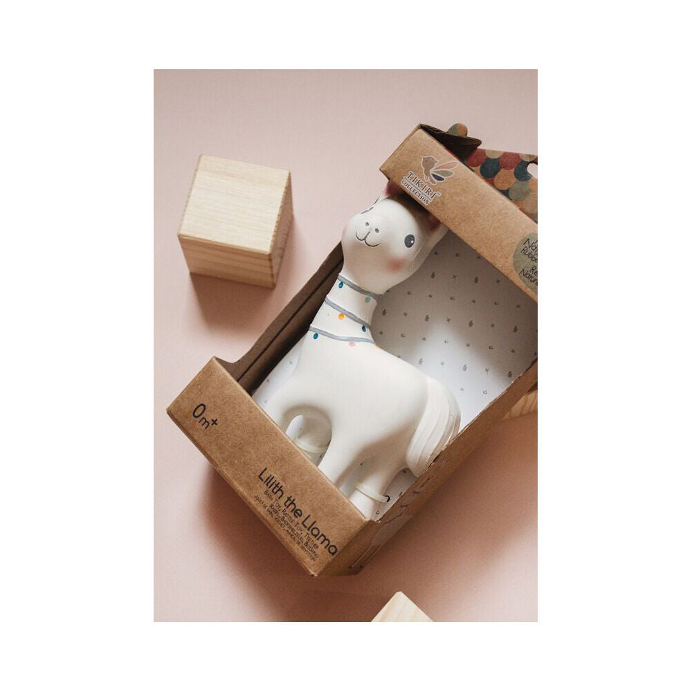 Tikiri 18cm Lilith the Llama Natural Rubber Rattle 98002 Baby Toy 0m+