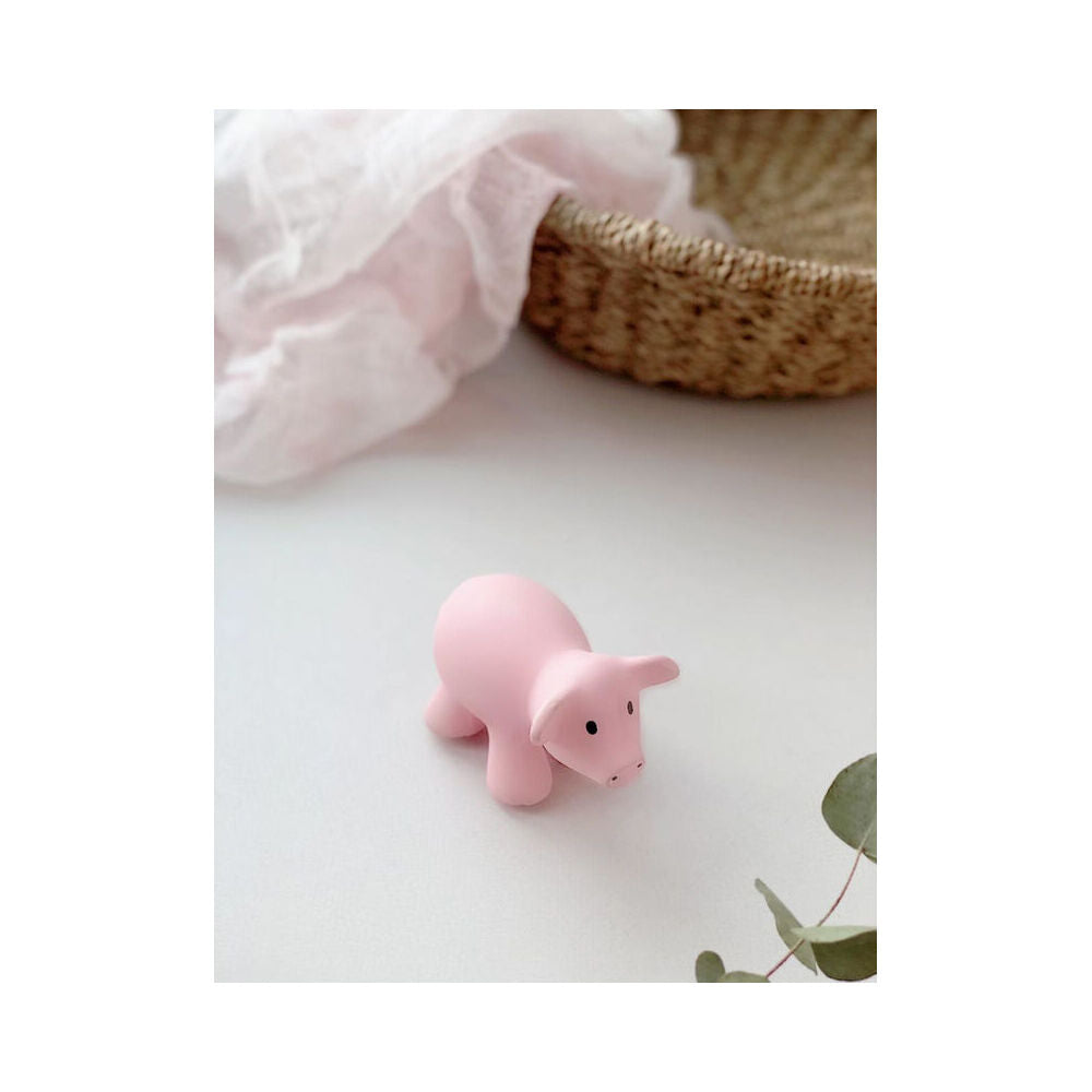 Tikiri 10.5cm Farm Animal Rubber Pig 95001 Sensory Toy 0m+ Pink
