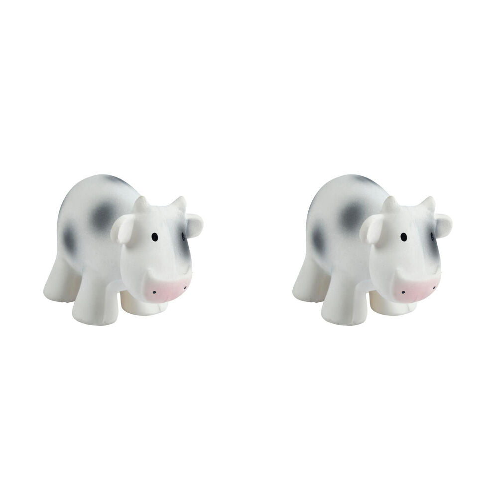 2PK Tikiri 12cm Farm Animal Rubber Cow 95002 Sensory Toy 0m+ White