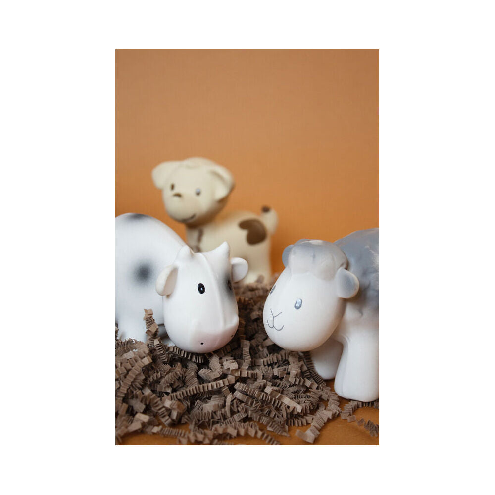 2PK Tikiri 12cm Farm Animal Rubber Cow 95002 Sensory Toy 0m+ White