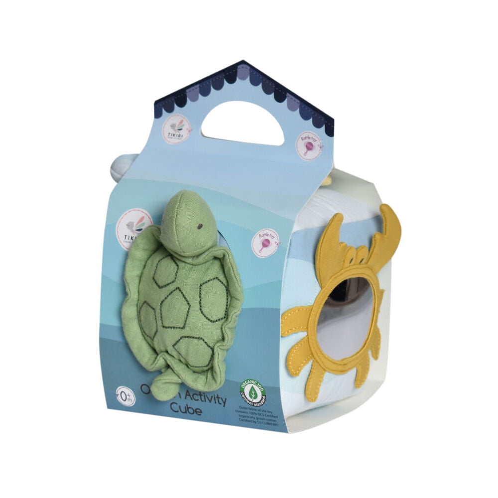 Tikiri 14cm Ocean Organic Activity Cube 98203 Sensory Toy 0m+