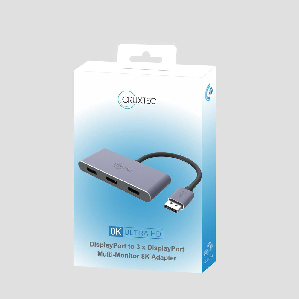 Cruxtec DisplayPort to 3x DisplayPort Multi-Monitor 8K Adapter
