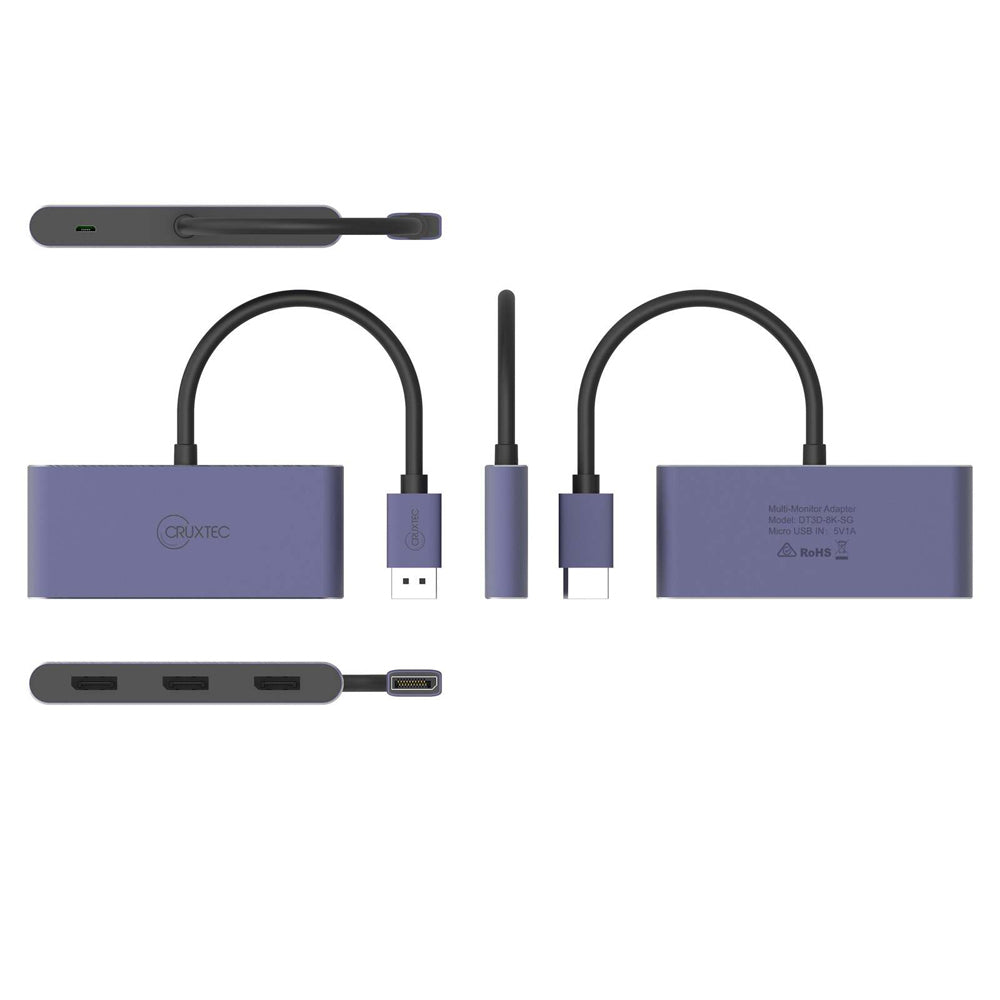 Cruxtec DisplayPort to 3x DisplayPort Multi-Monitor 8K Adapter