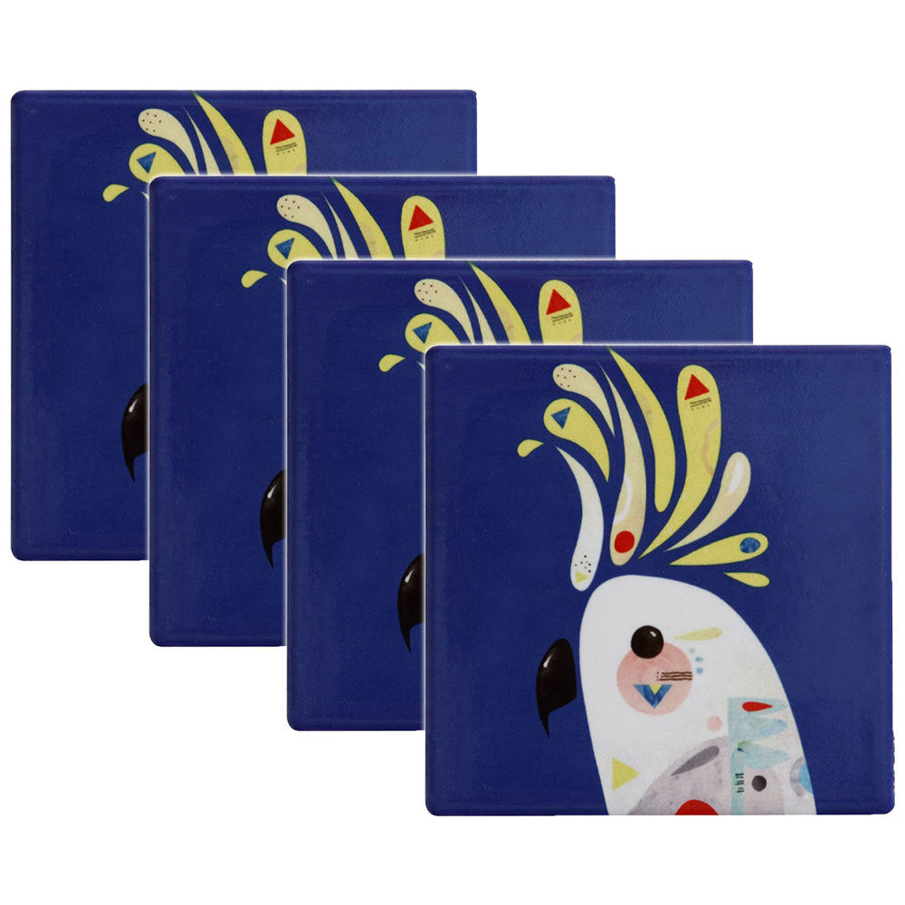 4PK Maxwell & Williams Pete Cromer Ceramic Square Tile Coaster 9.5cm Cockatoo