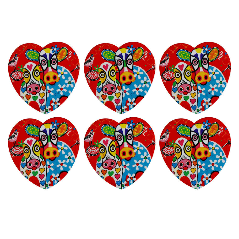 6PK Maxwell & Williams Love Hearts Ceramic Heart Coaster - Happy Moo Day