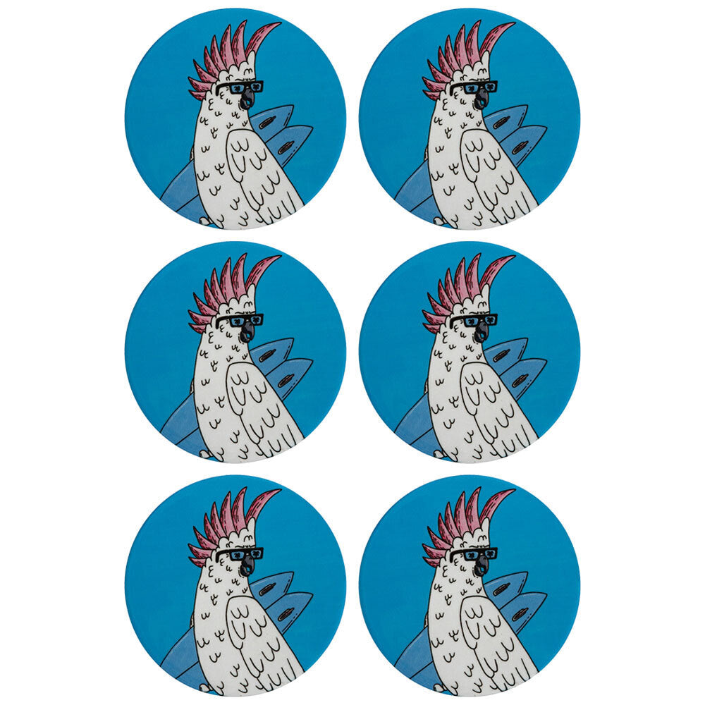 6PK Maxwell & Williams Mulga The Artist 10.5cm Round Ceramic Coaster - Cockatoo