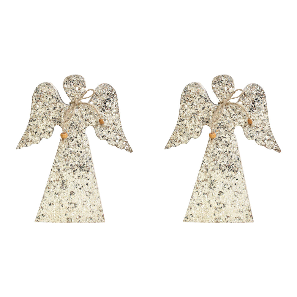 2PK LVD Wooden Ornament Large Angel Seasonal Decorative Home Decor Champagne