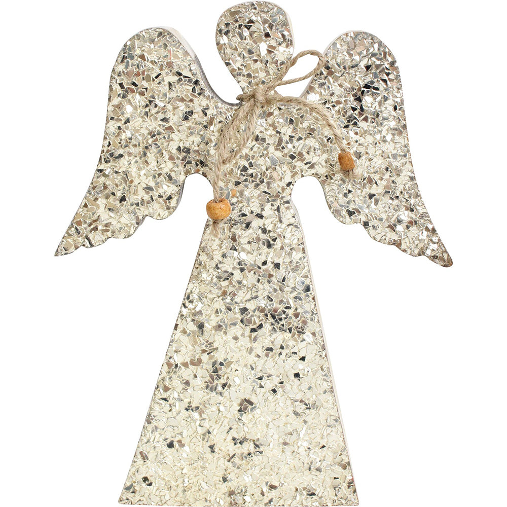 2PK LVD Wooden Ornament Large Angel Seasonal Decorative Home Decor Champagne
