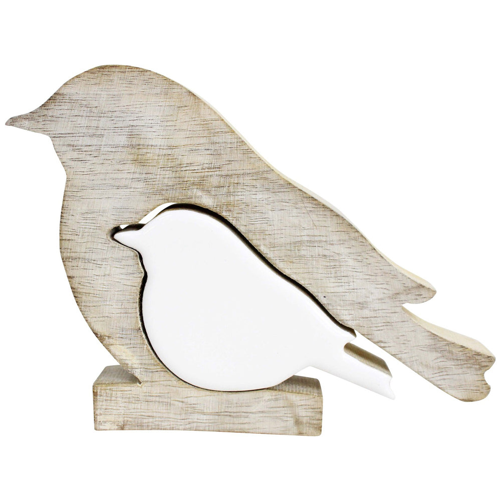 6PK LVD Wooden Bird Dual Sculpture Home/Lounge Decor 15cm Medium