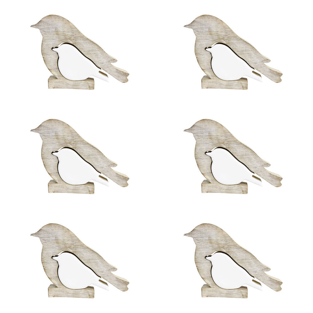 6PK LVD Wooden Bird Dual Sculpture Home/Lounge Decor 15cm Medium