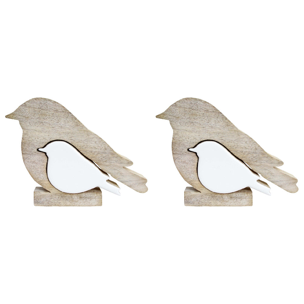 2PK LVD Wooden Bird Dual Sculpture Home/Lounge Decor 20cm Large