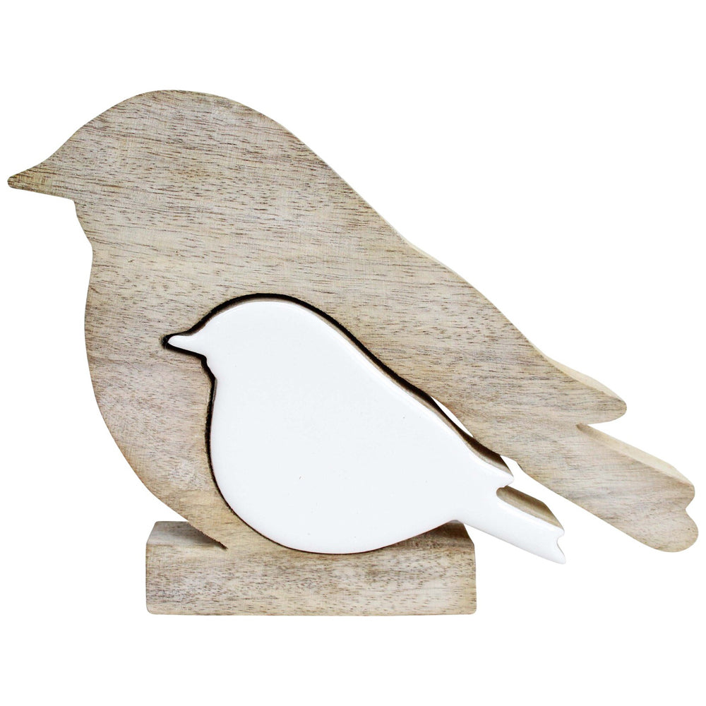 2PK LVD Wooden Bird Dual Sculpture Home/Lounge Decor 20cm Large