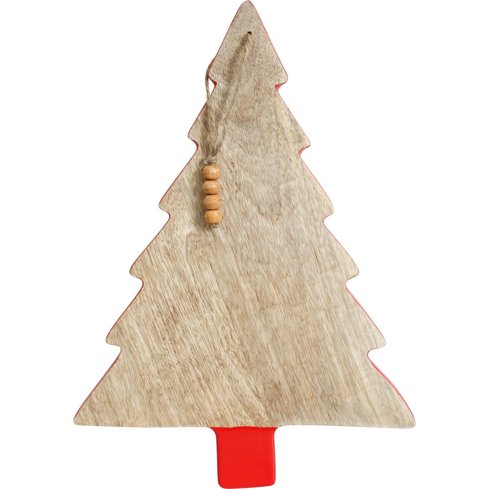 LVD 30x42cm Mango Wood Xmas Tree Serving Board Red Berry