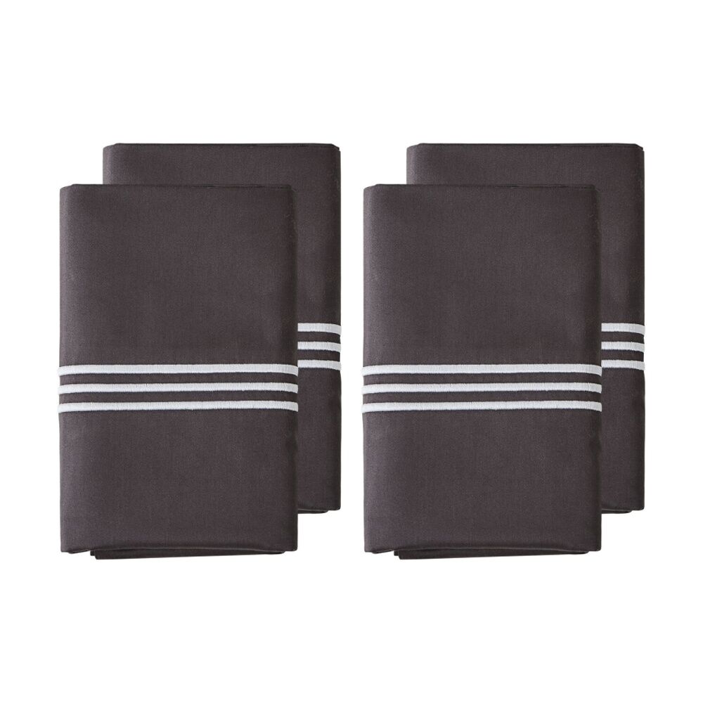2x 2pc Grosvenor House Hotel Embroidered Standard Pillowcase Charcoal & White