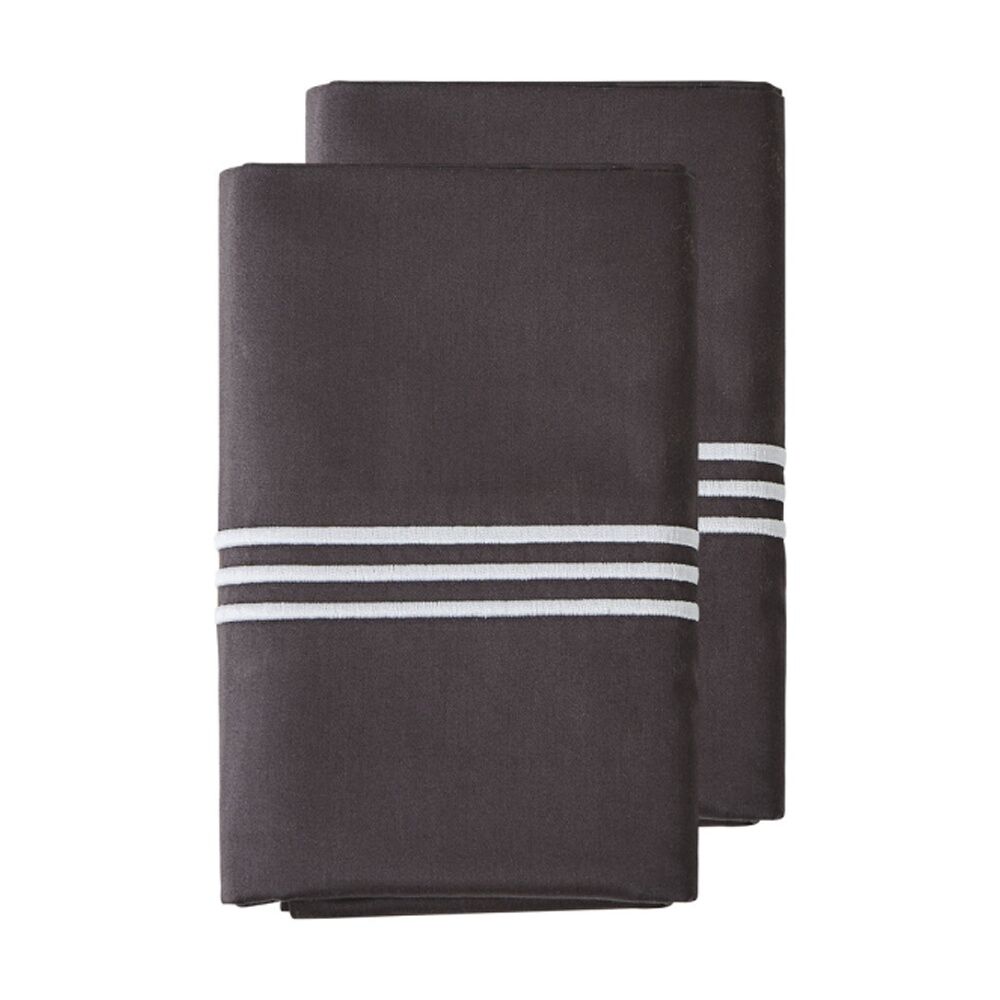 2x 2pc Grosvenor House Hotel Embroidered Standard Pillowcase Charcoal & White